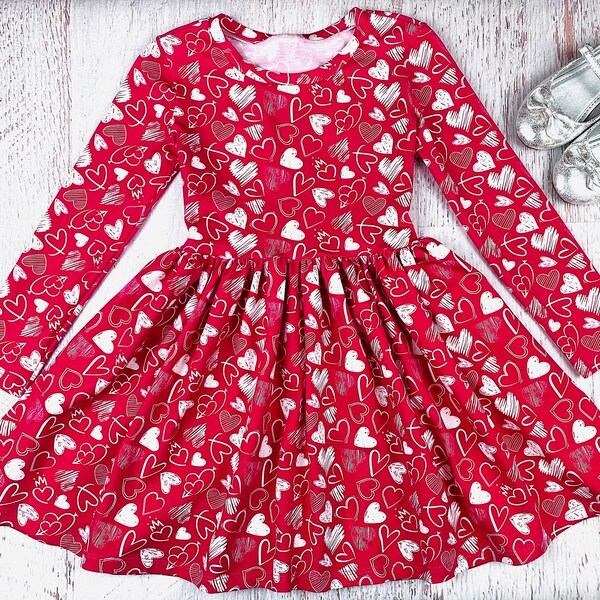 Mauve Tiny Hearts Valentine's Day Twirl Dress
