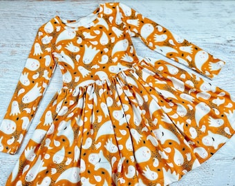 Girls Ghost Dress: Halloween Twirl Dress, Spooky Boho Outfit