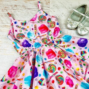 Girl summer dress Toddler candy dress Lollipop birthday outfit Sweets snacks treats baby girl clothes Sprinkles sleeveless cotton sundress