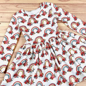 Girls birthday dress Toddler rainbow dress Floral baby girl clothes Pastel rainbow baby shower gift Garden twirl spring boho girls dress