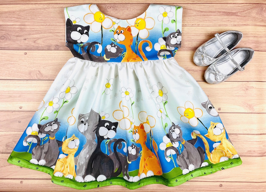 Girls Cat Dress Toddler Kitten Dress Cat Birthday Outfit Cat Gifts Baby