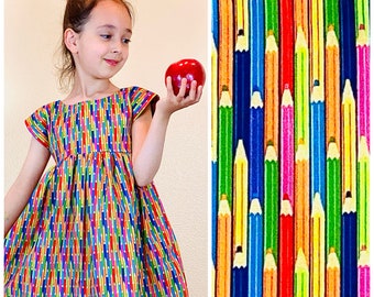 Girls summer dress Toddler pencil dress Art baby girl clothes Last day of school dress Art supplies artist outfit art class cotton sundress