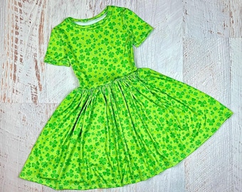 Girls St Patrick's Day Shamrock Dress, Four Leaf Clover Outfit