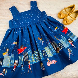 Back to school dress girls Kindergarten dress toddler Superhero dress Girl power Baby girl clothes First day of school Girl boss sundress