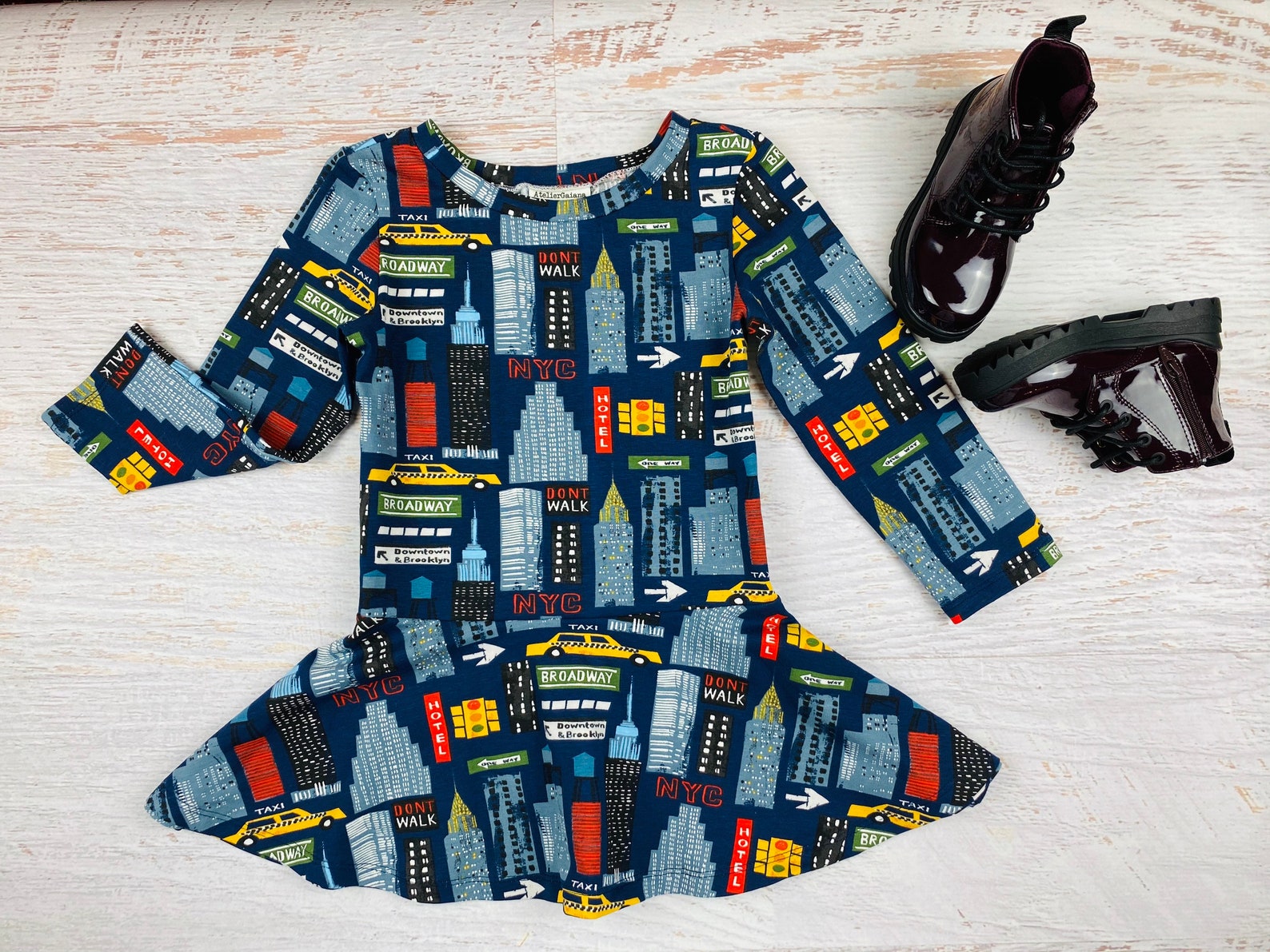 Navy blue toddler dress New York baby gifts Girls handmade | Etsy