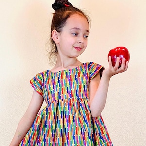 Back to school dress girls Kindergarten dress toddler Pencil dress Art baby girl clothes First day of school dress Rainbow cotton sundress