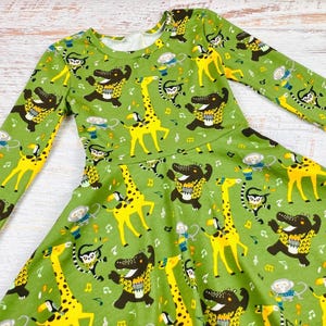 Girls birthday dress Toddler giraffe dress Safari outfit Zoo baby girl clothes Baby shower gift Green jungle boutique twirl print dress