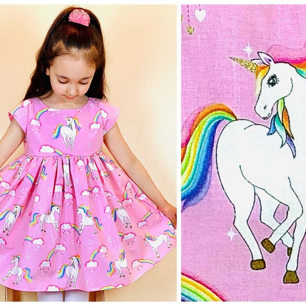 Girls summer dress Toddler unicorn dress Rainbow birthday outfit Cloud star baby girl clothes Unicorn baby shower gift Pink twirl sundress