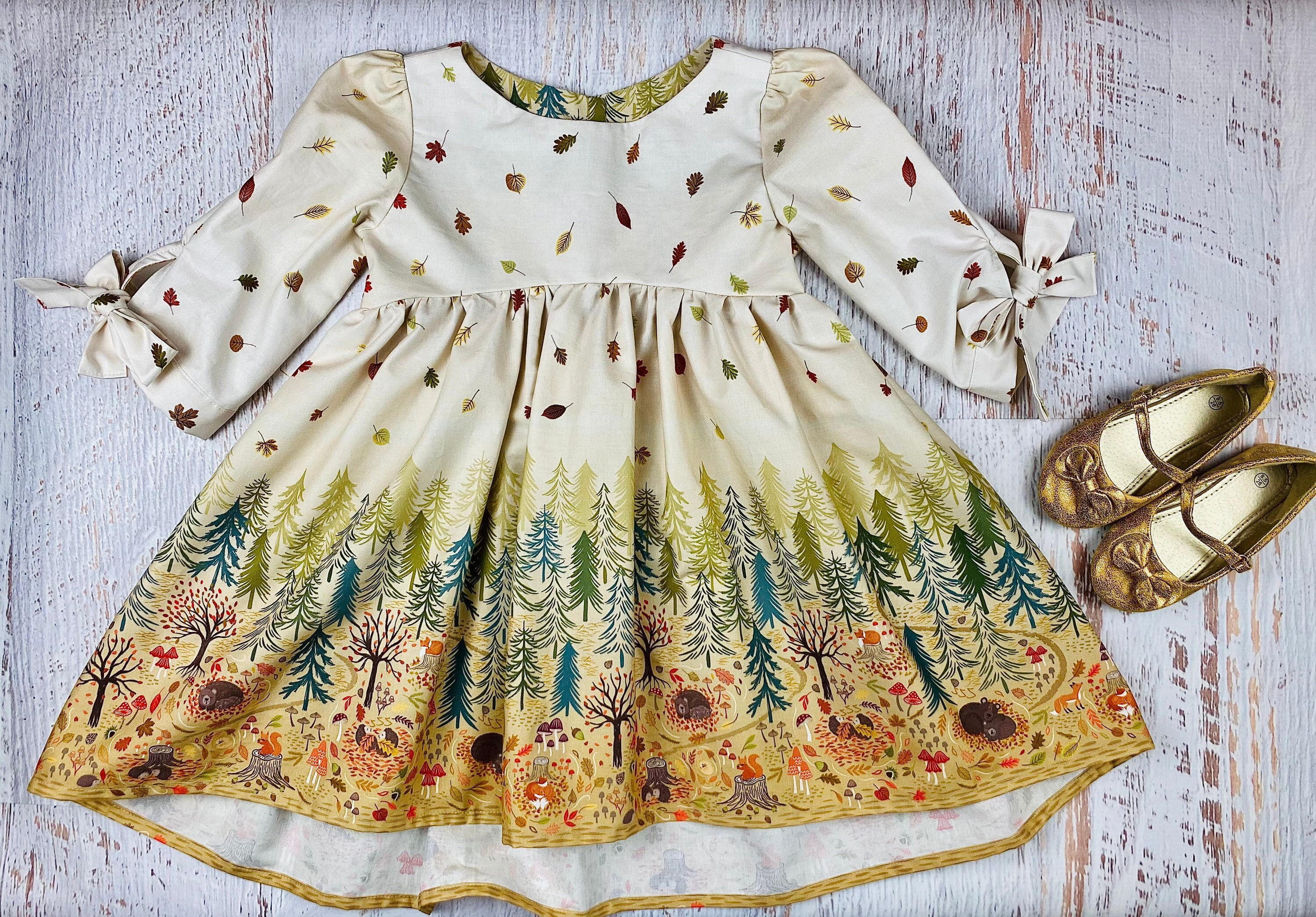 Girls Fall Dress, Woodland Animals Cotton Dress