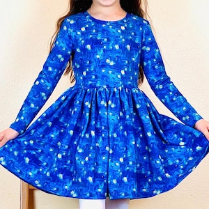 Girls birthday dress Toddler star dress Starry night baby shower Painting party kids dress Art baby girl clothes Paint birthday party outfit