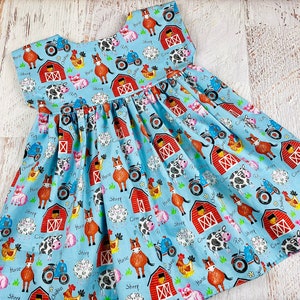Girl summer dress Farm animals dress toddler Cow birthday outfit Horse baby girl clothes Farm baby shower gift Chicken pig sheep sundress