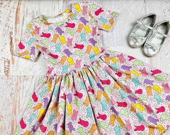 Girls Easter Dress: Bunny Floral Print Toddler Spring Outfit