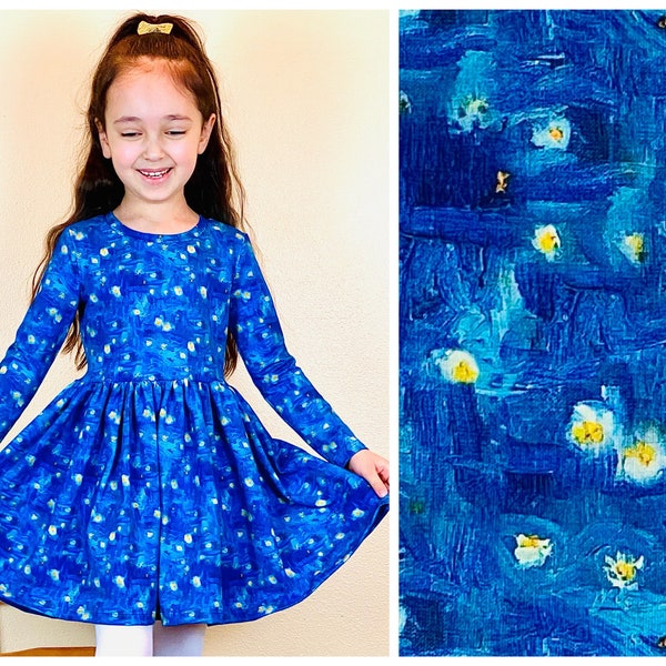 Girls birthday dress Toddler star dress Starry night baby shower Painting party kids dress Art baby girl clothes Paint birthday party outfit