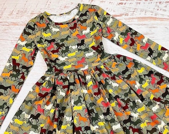 Girls' Horse Dress, Organic Cotton Mustang Print, Toddler Western Outfit