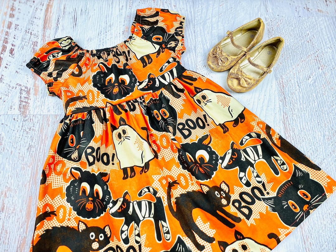 Girls Fall Dress Black Cat Dress Toddler Halloween Dress Etsy