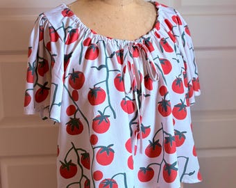 Chemise cottagecore à motifs de tomates, blouse paysanne d'été faite main