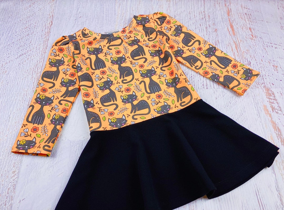 Girls Fall Dress Black Cat Dress Toddler Halloween Dress Etsy