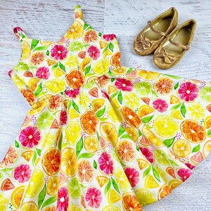 Girl summer dress Toddler fruit dress Lemon orange lime birthday outfit Grapefruit baby girl clothes Picnic sleeveless cotton twirl sundress