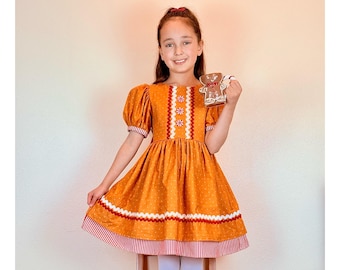 Girls, Gingerbread Dress, Toddler, Christmas Dress, Boutique