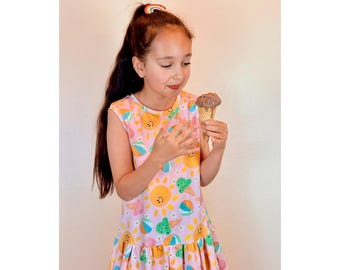 dress with ice cream print Girls Ice Cream Print Summer Dress, Beach Baby Outfit