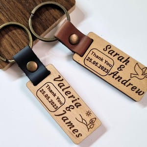 Personalized leather wooden keychain, wedding gift,  Personalized Genuine Key chain, Engraved wood Keychains, kid&#39;s special keychain,