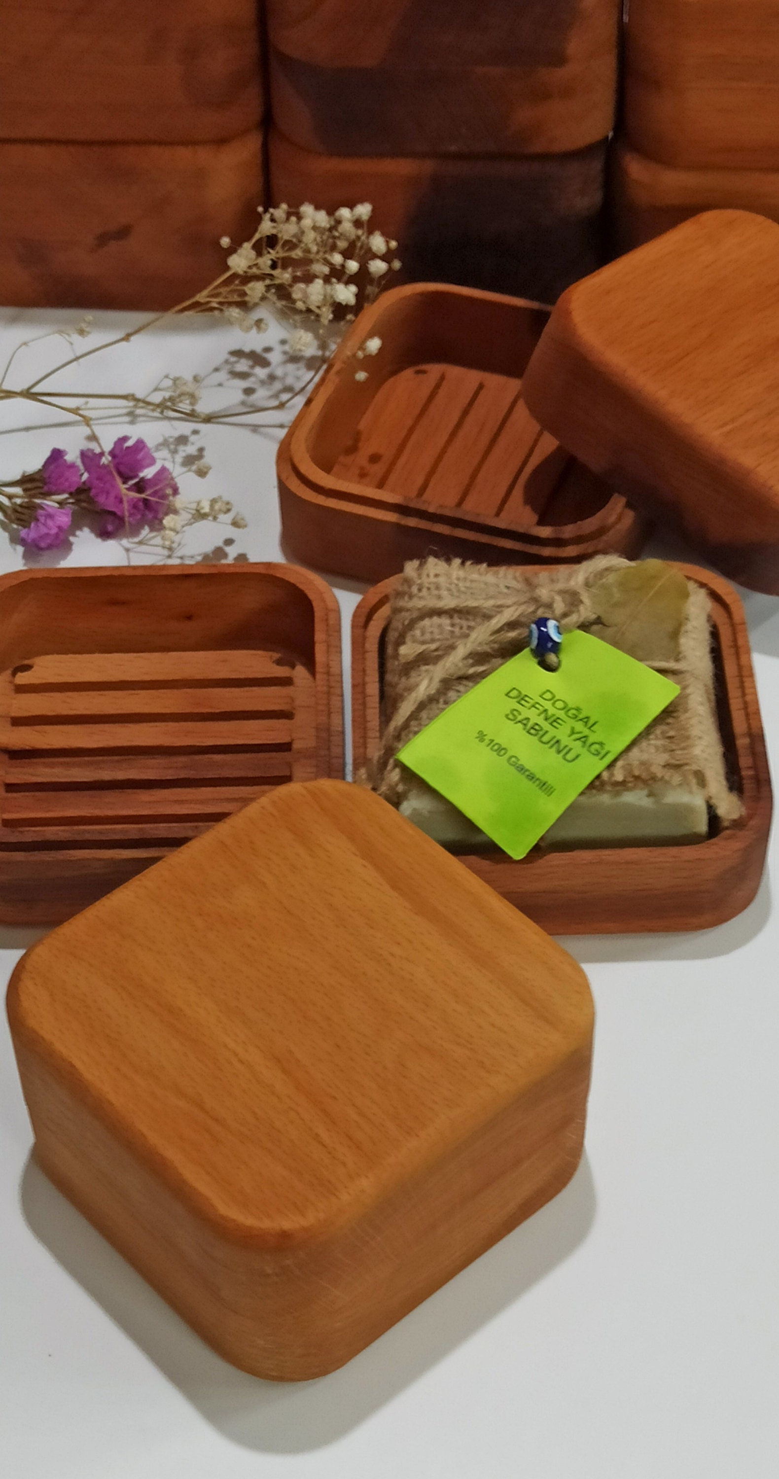 Wooden Soap Dish Box, Beech and Pine Tree, Travel Wood Soap Dish Box