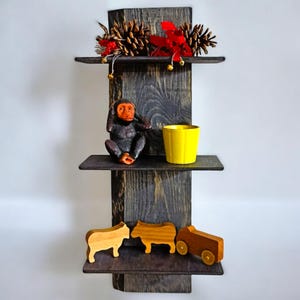 Handmade Natural Wood Wall Shelf: Minimalist Tiered Design.