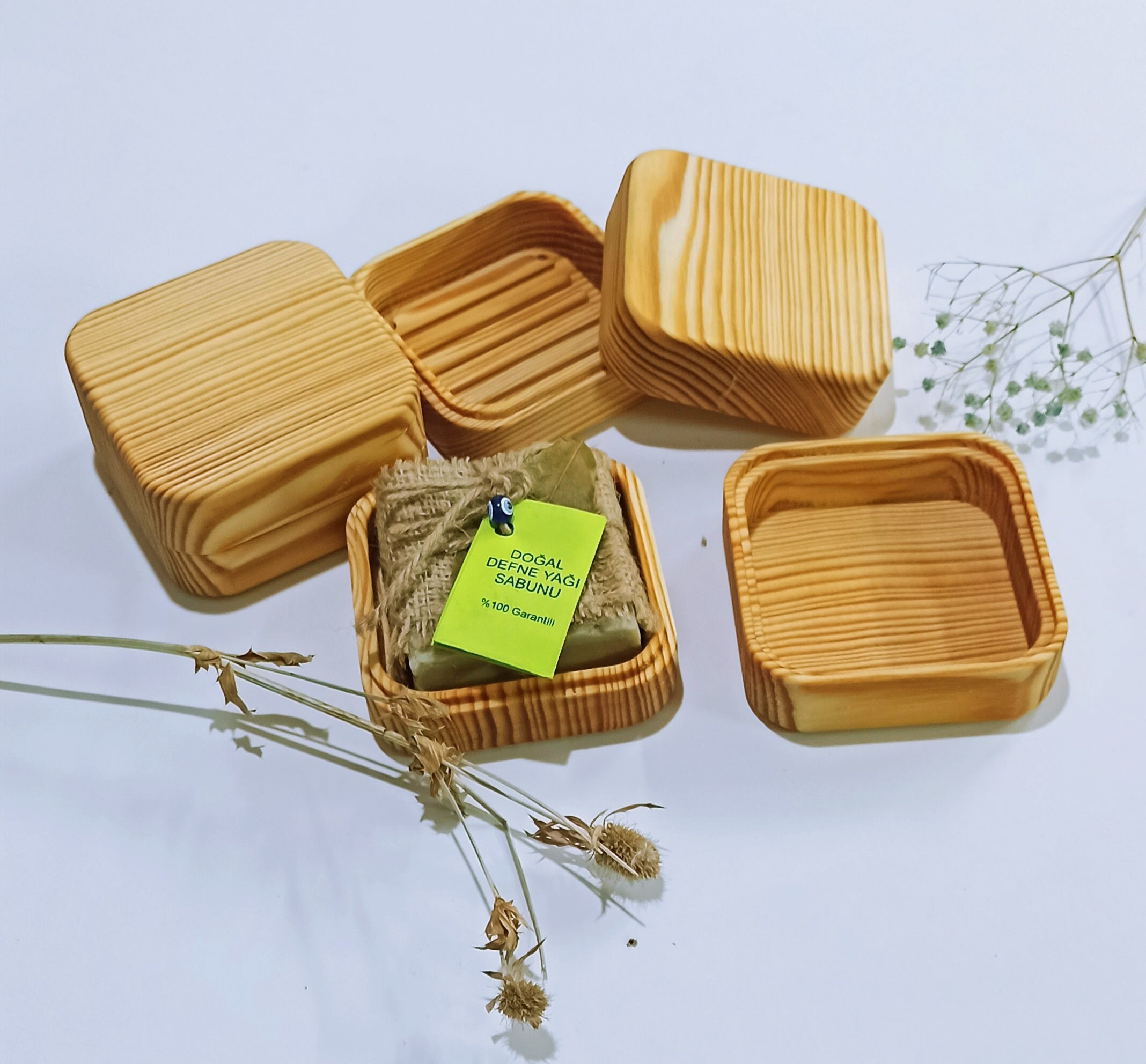 Wooden Soap Dish Box, Beech and Pine Tree, Travel Wood Soap Dish Box