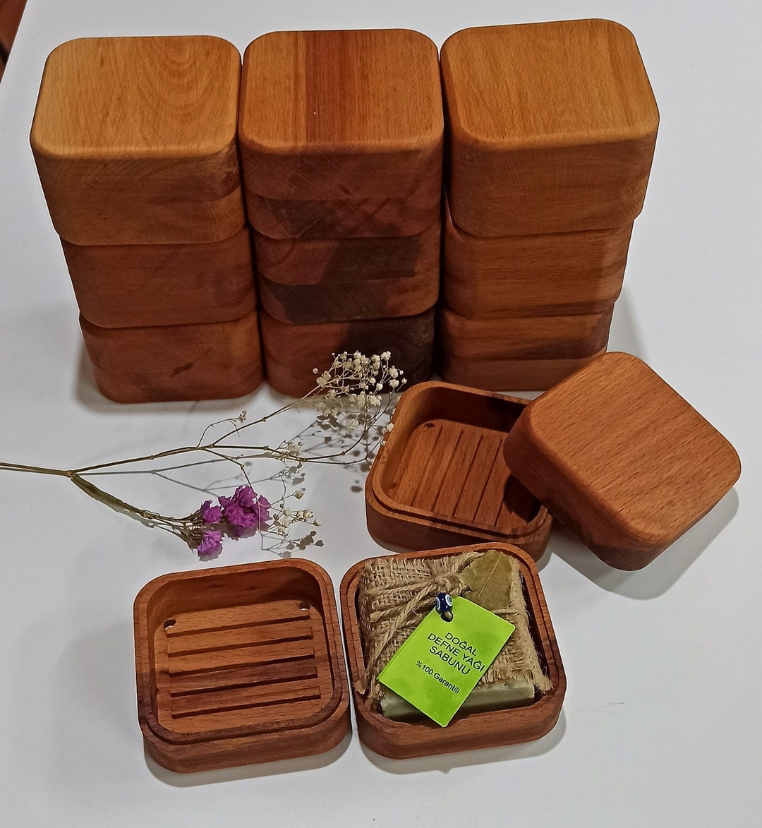 Wooden Soap Dish Box, Beech and Pine Tree, Travel Wood Soap Dish Box