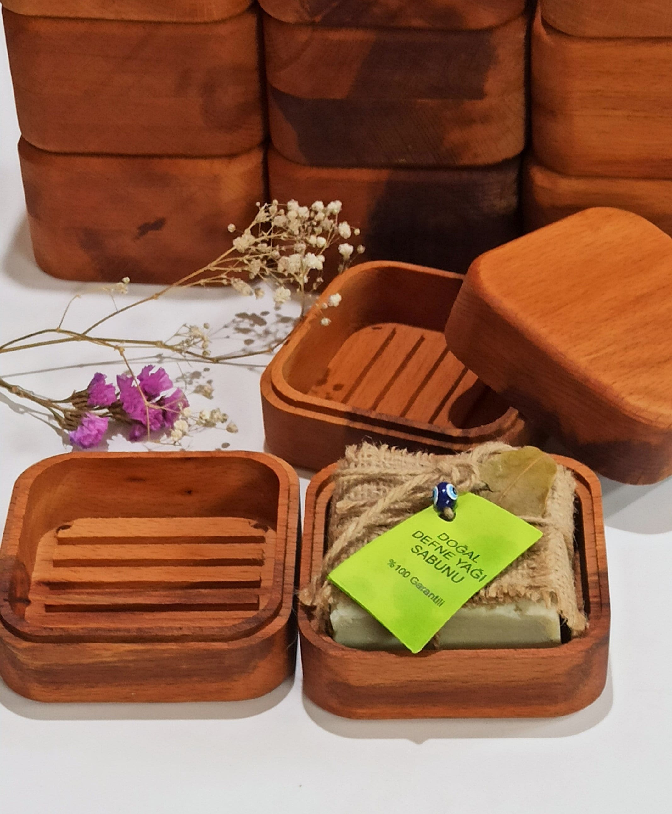 Wooden Soap Dish Box, Beech and Pine Tree, Travel Wood Soap Dish Box