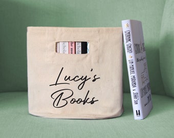 Personalised script book basket, personalised book gift, reading gift, personalised book storage, book holder
