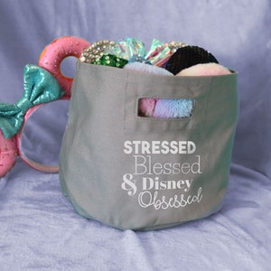 Stressed, blessed and obsessed Minnie ears basket, Minnie ears storage, Minnie ears travel, Mouse ears storage, Mouse ears bag
