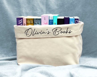 Personalised script book organiser, personalised book gift, reading gift, personalised book storage, book holder, book valentines gift