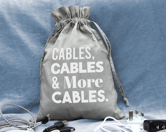 Câbles, câbles et plus encore, sac à cordon, cadeau fête des pères, cadeau de Noël pour homme, cadeau pour lui, rangement homme, rangement câble, cadeau papa