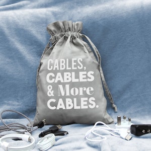 Cables, cables & more cables drawstring bag, Father's day gift, Men's christmas gift, Gift for him, Men's storage, Cable storage, Dad gift