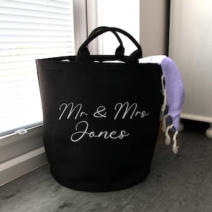 Personalised Mr and Mrs storage basket, blanket basket, wedding gift, wedding present, Personalised gift, New house gift, House warming