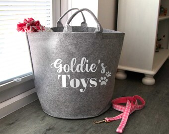 Personalised felt dog toy basket, dog toy basket, dog toys, dog storage, puppy gift, dog mum, dog basket