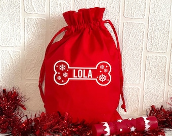Personalised dog bone Christmas gift bag, Christmas drawstring bag, Dog Christmas canvas bag, Dog Christmas gift bag, Personalised dog