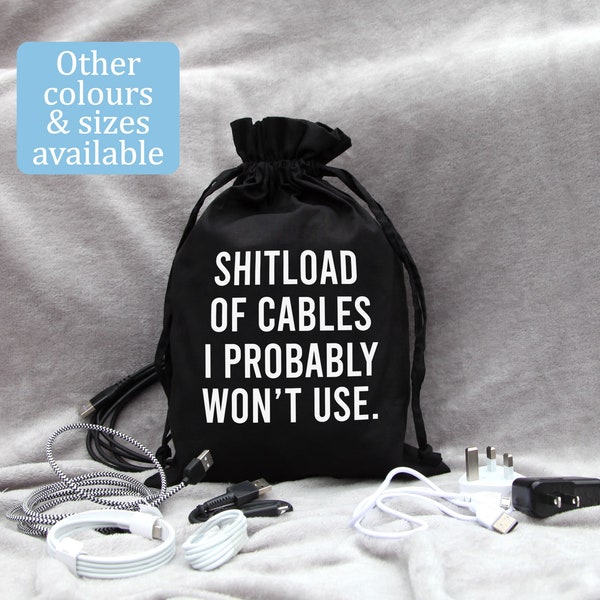Shitload of cables drawstring bag, Cable storage, Gift for him, Gift for Dad, Father's day gift, Men's storage, Dad gift, Christmas for him