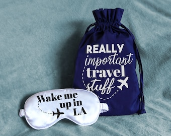 Personalised travel gift set, Travel bag and eye mask set, Travel accessories, Travel bag, Travel storage, Travel gift for her