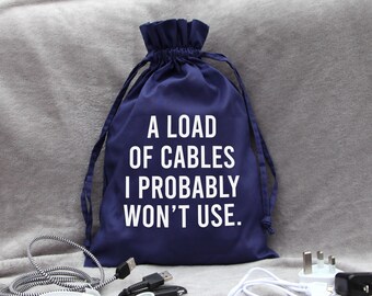 A load of cables drawstring bag, Father's day gift, Cable storage, Gift for him, Gift for Dad, Men's storage, Dad gift, Valentines or him