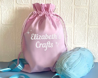 Personalised sparkle craft drawstring bag, personalised craft gift, craft bag, knitting bag, craft storage, wool bag