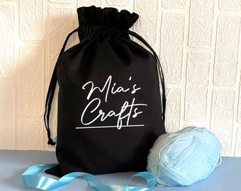 Personalised script craft drawstring bag, personalised craft gift, craft bag, knitting bag, craft storage, wool bag