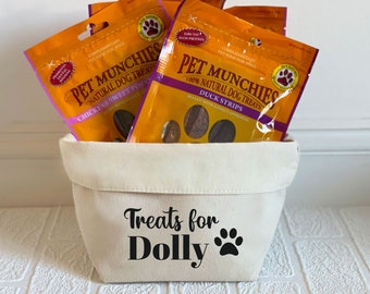 Personalised Dog Treat Storage, Canvas Pet Gift Organiser