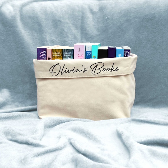 Personalised script book organiser, personalised book gift, reading gift, personalised book storage, book holder, book valentines gift