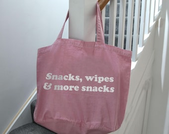 Snacks, wipes, more snacks shopper bag, Mum tote bag, Mother's Day Bag, Mum Shopping Bag, Mother's Day Gift, New Mum gift, Funny mum gift
