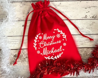 Personalised Merry Christmas gift bag, Christmas drawstring bag, Christmas canvas bag, Christmas gift bag, Personalised Christmas bag