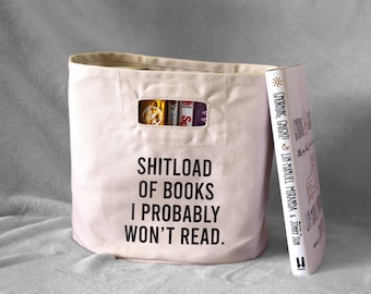 Shitload of books book basket, book gift, reading gift, book storage, book holder, TBR pile, funny book gift