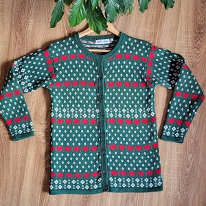 Cardigan festivo carino anni '90/maglione con bottoni natalizi/taglia S