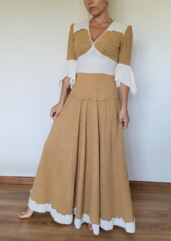 Vintage 70's Mustard Yellow Maxi Peasant Dress - Gem